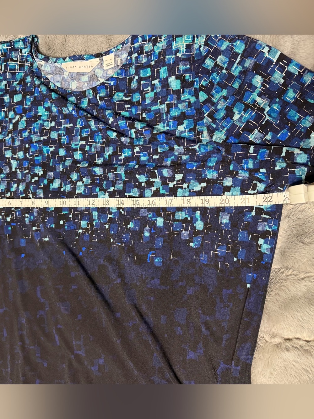 Susan Graver Blue Mosaic-Print Long Sleeve Top - Picture 3 of 4